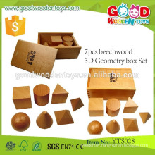 Promotional Wooden Educational Toys 7pcs beechwood 3D Geometry Box Set